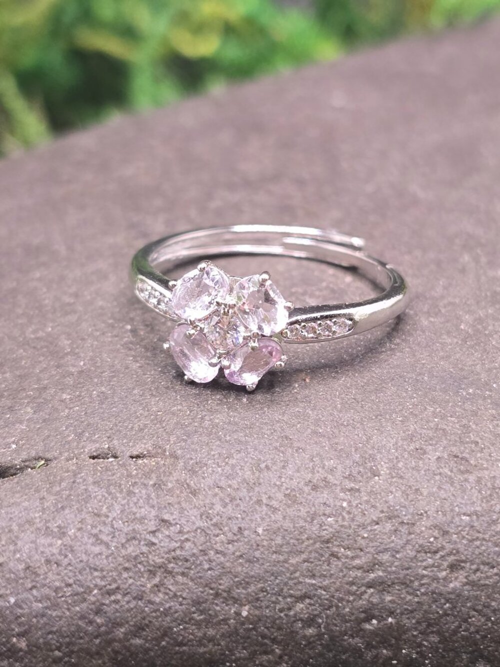 Clear Quartz Adjustable Ring Size 6-10 Silver Tone Crystal Jewelry